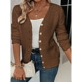 thumbnail image 3 of Sweaters for Women Fall Winter V Neck Button Down Cute Sweater Jacket Knit Tops Coffee Color L, 3 of 7