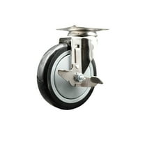 5 Inch 316SS Black Polyurethane Wheel Swivel Top Plate Caster with Brake SCC