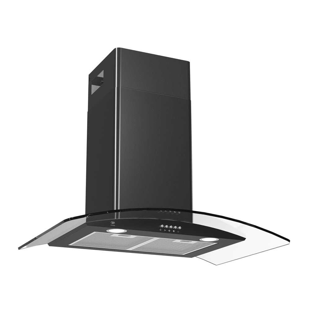 Campana extractora curva de pared 80 cm en acero inoxidable negro y vidrio templado AVERA CEV80N