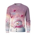 thumbnail image 4 of Men's Christmas Printed Crewneck Long Sleeve Ribbed Knit Pullover Sweater with Snowflake Pattern, Relaxed Fit Casual Business Knitwear for Holidays and Everyday,Pink,L, 4 of 5