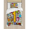 thumbnail image 3 of 1st Birthday Duvet Cover Set King Size, Cartoon Pop Art Style Celebration Theme Party with Cake and Balloons Print, Decorative 3 Piece Bedding Set with 2 Pillow Shams, Multicolor, by Ambesonne, 3 of 3