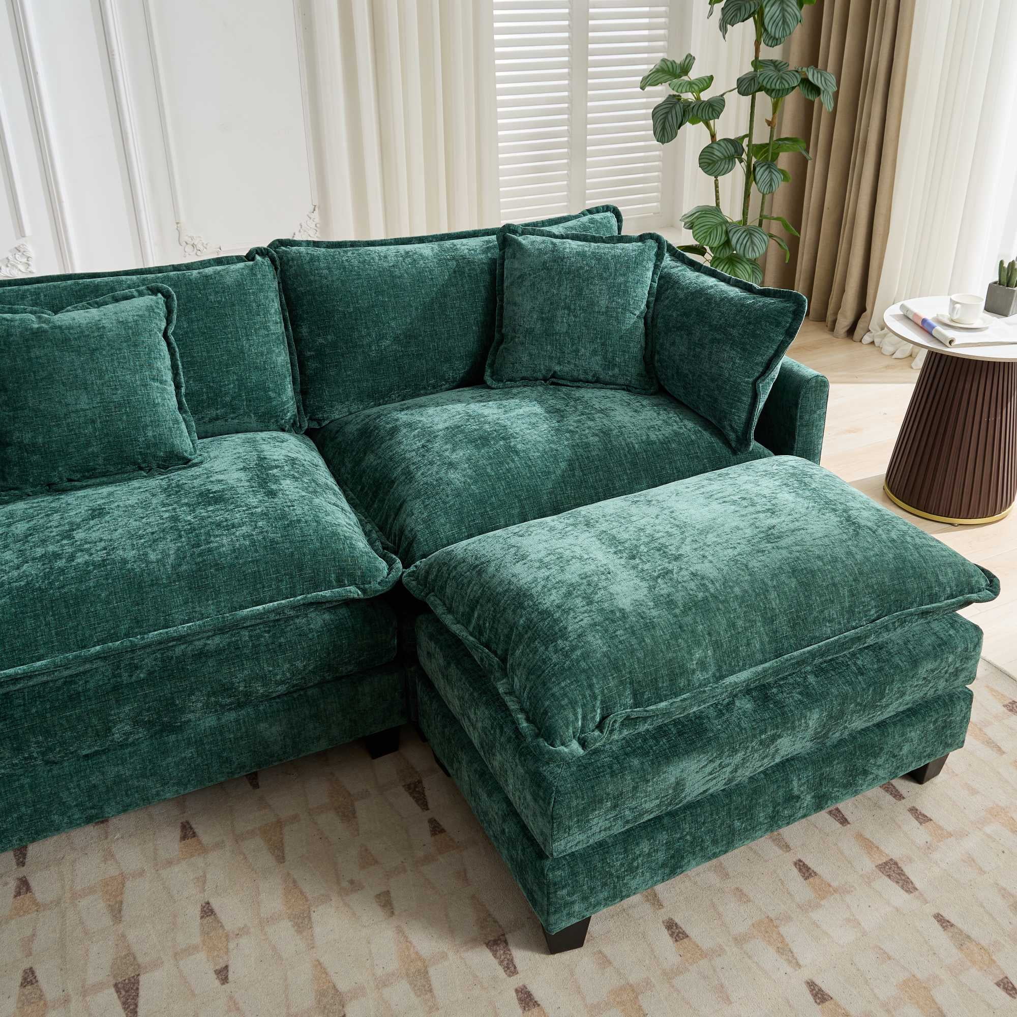 AISWORD 150" Extra Wide Modular Cloud Sofa, 4-Seater Sectional Couch with Double-Layer High-Elastic Sponge, Breathable Chenille Fabric Comfy Upholstered Settee for Living Room