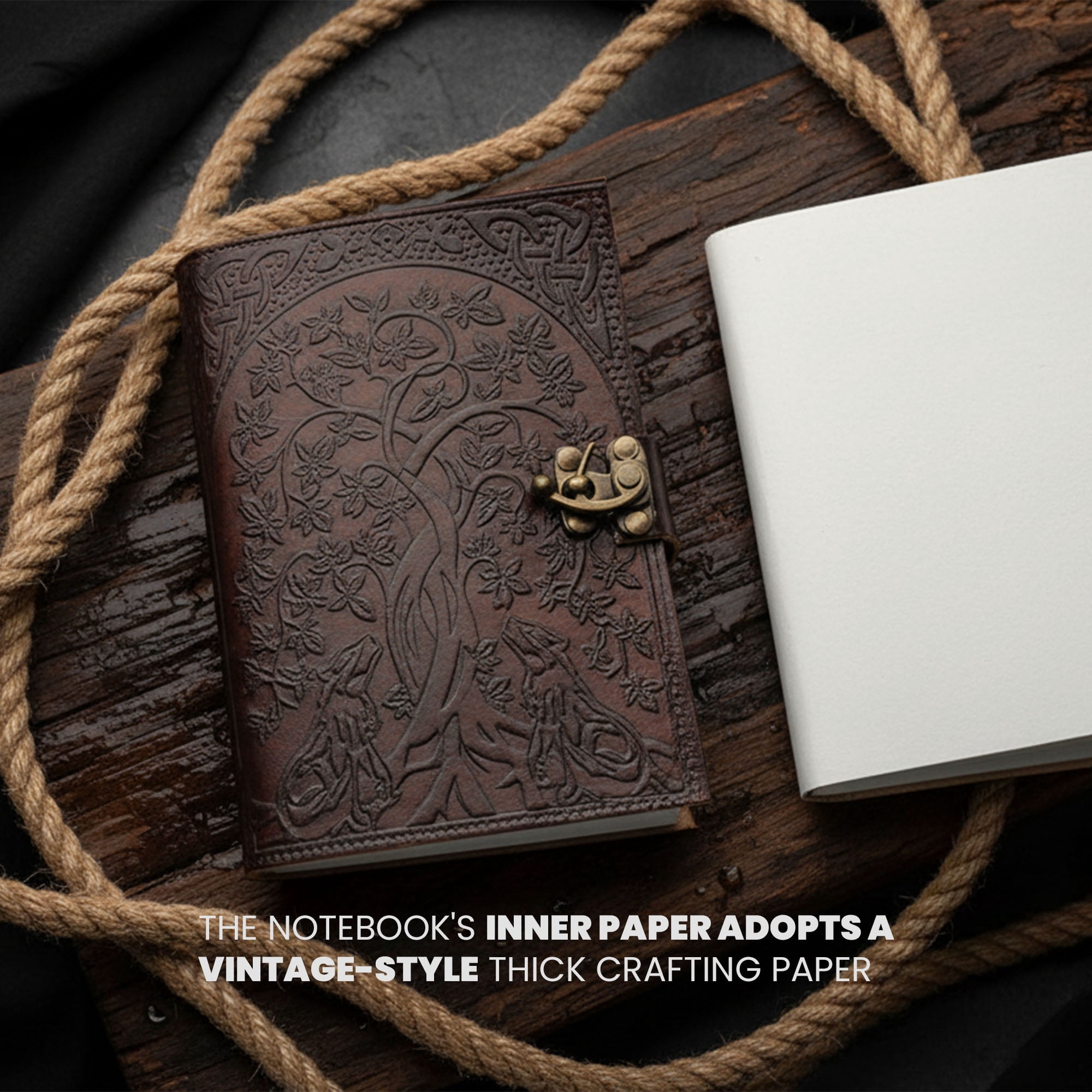 SZCO 5 x 7 Tree and Wolves Lock Journal Embossed Writing Notebook Decorative Diary for Journaling Sketching Notes and Gift Giving