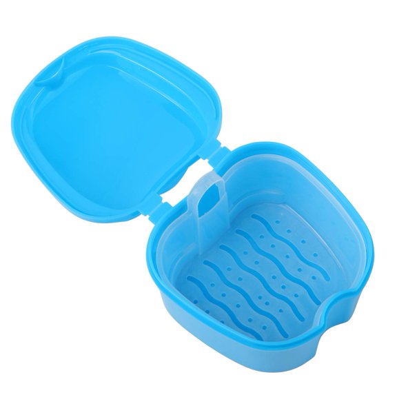 Travel Container Retainer Cleaning Tablets Denture Case Denture Bath Box Denture Retainer Container with Strainer Sky-blue Retainer Cleaning Case Retainer Cleaning Tablets