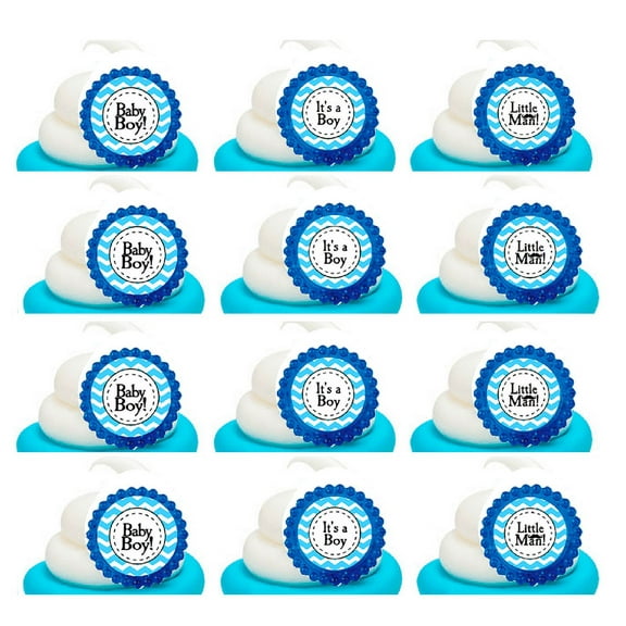 Its a Boy Baby Boy Little Man Easy Toppers Cupcake Decoration Rings -12pk