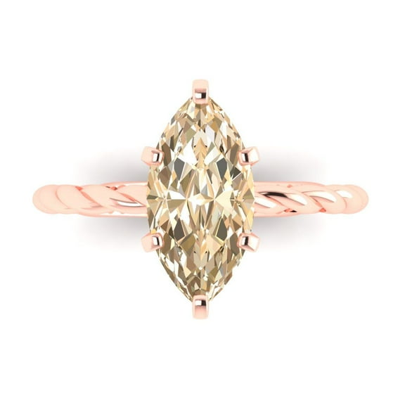 2 ctw Solitaire Anniversary Ring for Women | Marquise Cut Natural Morganite | Hyperallergenic Solid 14K Rose Gold