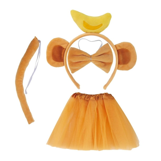 Disfraz de mono animal para ninos diadema con orejas de mono conjunto de tutu con cola de pajarita disfraz elegante para ninas y ninos fiesta de Platano Marron Claro Yinane Diadema de