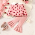 thumbnail image 5 of WUXIAN Girls Clothes Set 2024 Autumn New Baby Sweet Strawberry Print Long Sleeve Doll Collar Top Flare Trouser Child Funny Set, 5 of 6