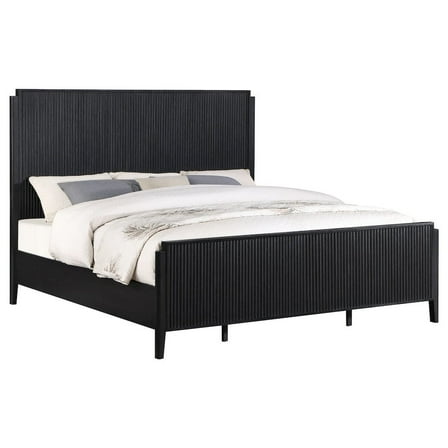 FurniFact Tall Eastern King Size Bed Frame with Black Platform Base and Fluted Headboard