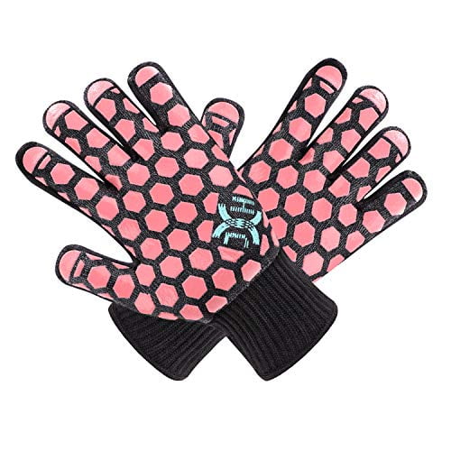1 Pair J H Heat Resistant Oven Glove: EN407 Certified 932 °F 2 Layers Silicone Coating Coral Shell with Pink Coating BBQ & Oven Mitts for Cooking Grilling Fireplace Kitchen Women Fits All
