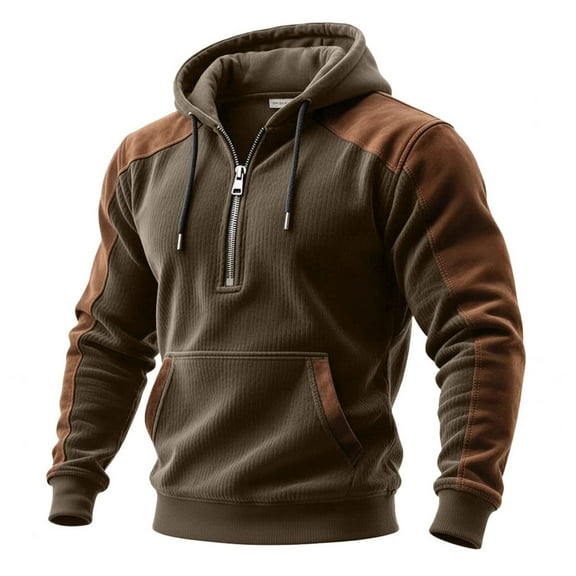 Letdown Quarter Zip Hoodie Men, Mens Shirts Long Sleeve Waffle Solid Color Sweatshirt 1/4 Zip Athletic Pullover with Pockets (Coffee, L)