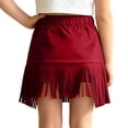 thumbnail image 3 of RTKFRFLM Girls Western Cowgirl Suede Fringe Skirt High Waist Denim Mini Skirt Halloween Party Outfits Kids, 3 of 9