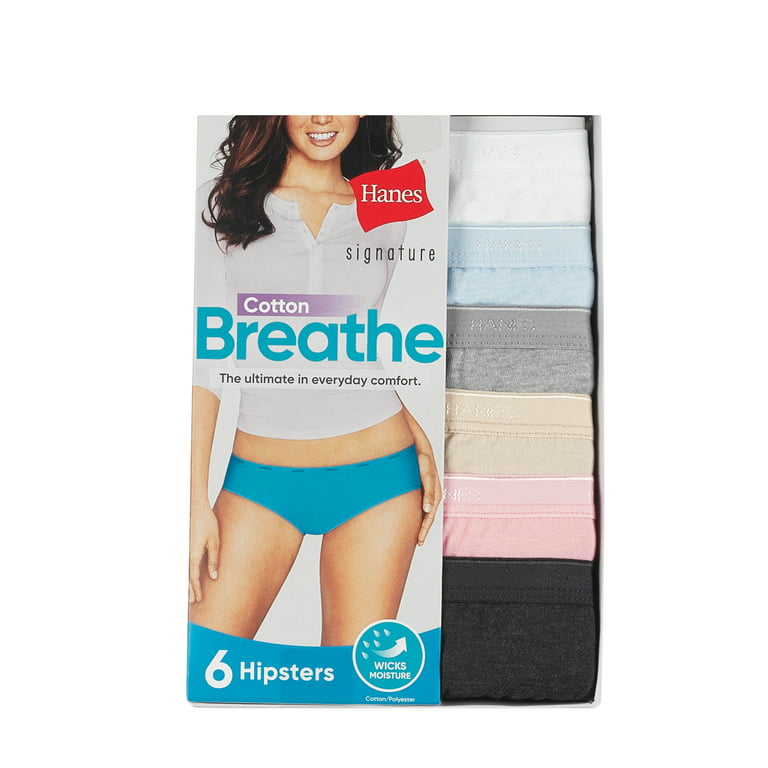 Hanes Womens Signature Cotton Breathe Hipsters 6-Pack, 6, Assorted