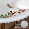 thumbnail image 3 of Christmas Round Tablecloth, Fitted Table Cover with Elastic for 36"-44" Round Tables, Xmas Snowman Winter Tree Snowflakes Grey Table Cloth Outdoor Indoor Dinning Party Waterproof Tablecloths, 3 of 7