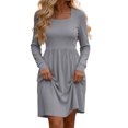 thumbnail image 2 of Tumotour Plus Size Fall Dress for Women's Solid Color Square Neckline High Waisted A-Line Mini Dress knitted Long Sleeve Slim T-Shirt Dress, 2 of 10