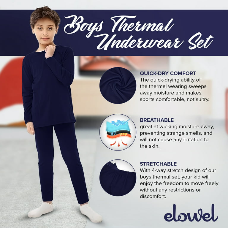 Elowel Boys Thermal Underwear Set for Kids Soft Cozy Fleece Base Layer  Medium Navy