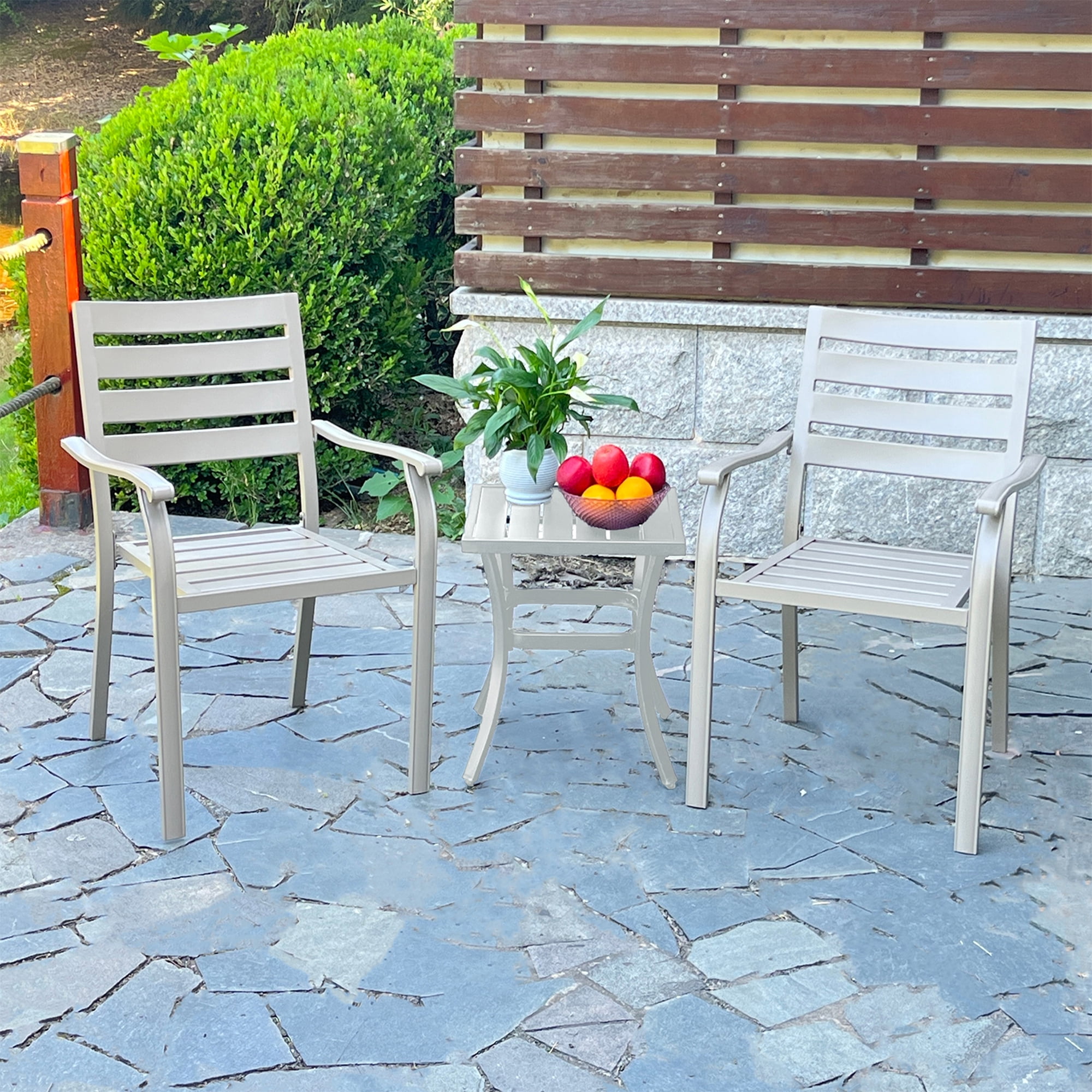 Leumius Set of 2 Outdoor Patio Dining Chairs,All-Weather Outdoor Metal Dining Chairs for Patio,Deck,Porch,Backyard,Cream