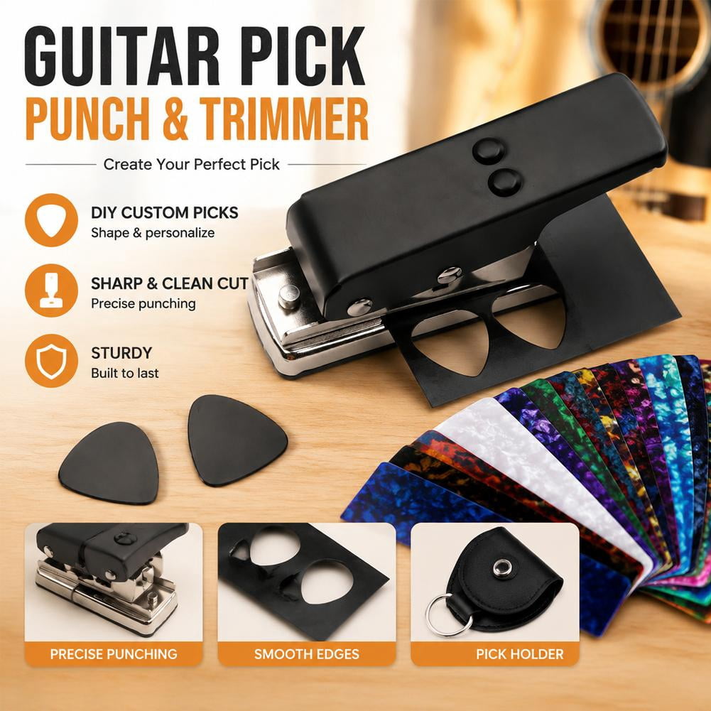 Guitar Pick Maker Punch Kit with 25pcs GuitarPick Sheets,Heavy Duty Guitar PickMaker,DIY Maker Hole Punch Plastic Card Cutter Machine,Professional Crafting Tool for Music Lovers,Workstation,Hobbyists