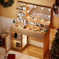 thumbnail image 2 of 40" Vanity Desk With Mirror & Lights, Makeup Vanity With Glass Top & Storage Drawer & Glass Cabinet, 3 LED Light Modes, Power Outlet For Bedroom, 2 of 9