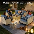 thumbnail image 3 of Vcatnet Outdoor Patio Furniture Sets 8 Pieces Sectional Sofa Wicker Conversation Set with Swivel Glider Chairs and Solar Powered Coffee Table for Porch, Deck, Denim Blue, 3 of 11