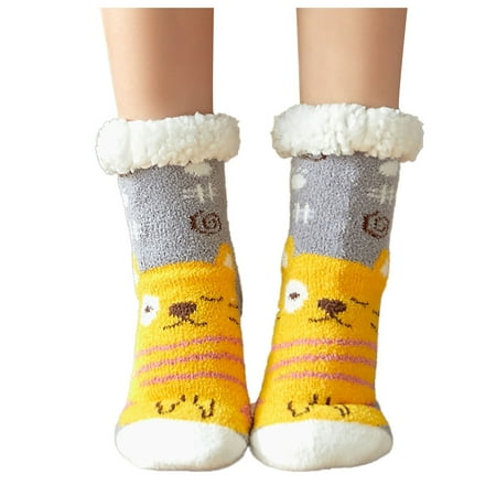 

Yubnlvae Women Fuzzy Socks Winter Coral Fleece Socks Middle Cute Cartoon Floor Socks Grey