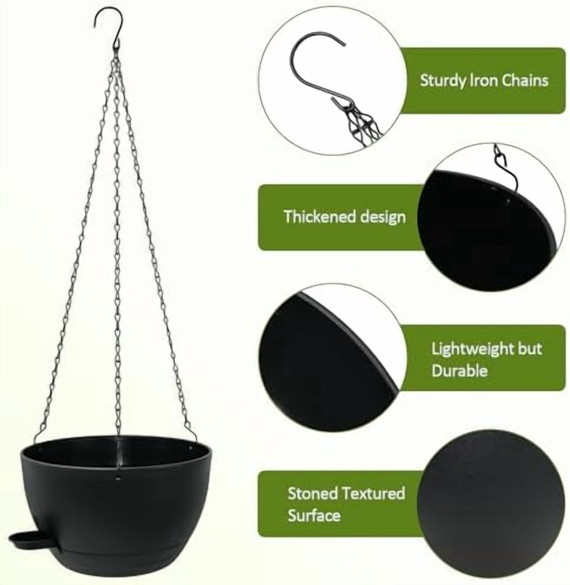 Self Watering Hanging Planters, 2 Pack 10'' Plastic Pots with Drainage Holes & Reservoir Tray (Black) | Indoor & Outdoor Use for Ferns, Ivy, Herbs, Succulents