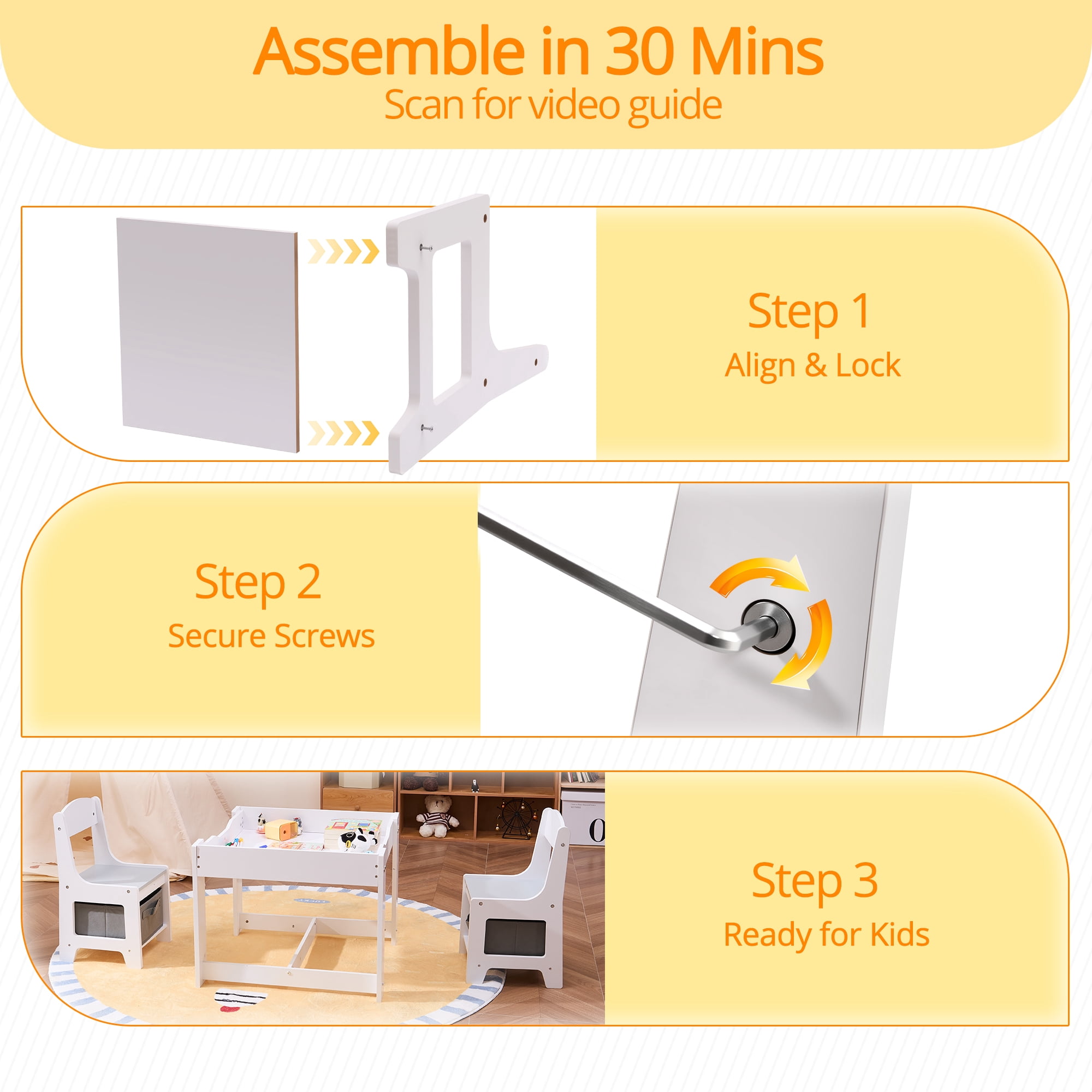 Toddler Table and Chair Set - Kids Table and Chairs with Detachable Tabletop & Storage Drawers, Kids Furniture Set for Crafts, Arts
