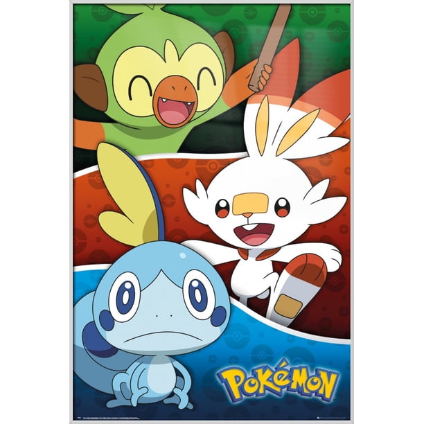 Pokemon Framed Tv Show Gaming Poster Galar Starters Size 24 X 36 Shiny White Aluminum Frame Walmart Com