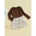 thumbnail image 3 of Wassery Toddler Kids Girl 2 Piece Skirt Set Solid Color Long Sleeve Ribbed sweater and Buttons Pleat A-Line Skirt 3 4 5 6 Years Little Girls Fall Clothes, 3 of 8