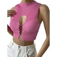 thumbnail image 2 of Coduop Women Cut Out Knit Vest,Sleeveless Turtle Neck Hollowed Tie-up Slim Fit Going Out Crop Tops, 2 of 7
