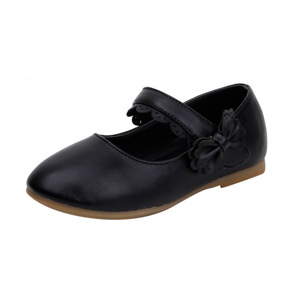 GiLiling Flats for Girls, Mary Jane Dress Shoes, Closed-Toe Ballet Flats with Scalloped Bow, Flat Heel for School Formal Occasions (Black, 3.5-4 Years)