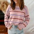 thumbnail image 2 of ullover Sweaters for Women Strip Crew Neck Soft Tunic Tops Long Sleeved Round Neck Pullover Knitted Sweater Shirts, 2 of 8