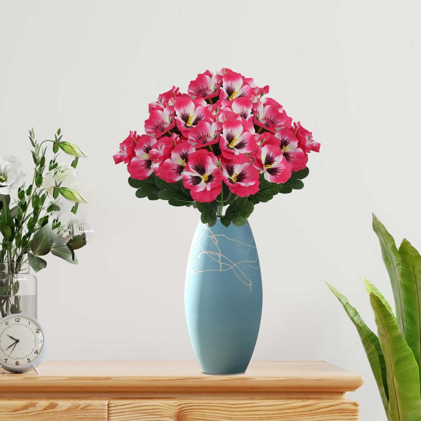 Darzheoy Artificial Pansy Flowers, UV Resistant Plastic Plants Fake Silk Faux Flowers for Outdoor Planters, Home Indoor Outside Garden Porch Window DIY Decoration
