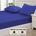 thumbnail image 3 of Fitted Sheet + Pillowcase Set 800 Thread Count 100% Egyptian Cotton 3-Piece ( 1-Fitted + 2-Pillowcase ) Twin-XL Size (39" x 80") Inch 18-Inch Deep Pocket, All-Around Elastic Royal Blue Stripe, 3 of 6