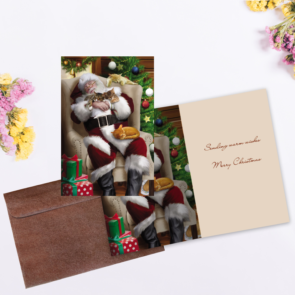 Tree-Free Greetings Weihnachtskarten – 12 Stück, 100% Recycelt – Mit Katzenmotiv „Cat Nap Santa“