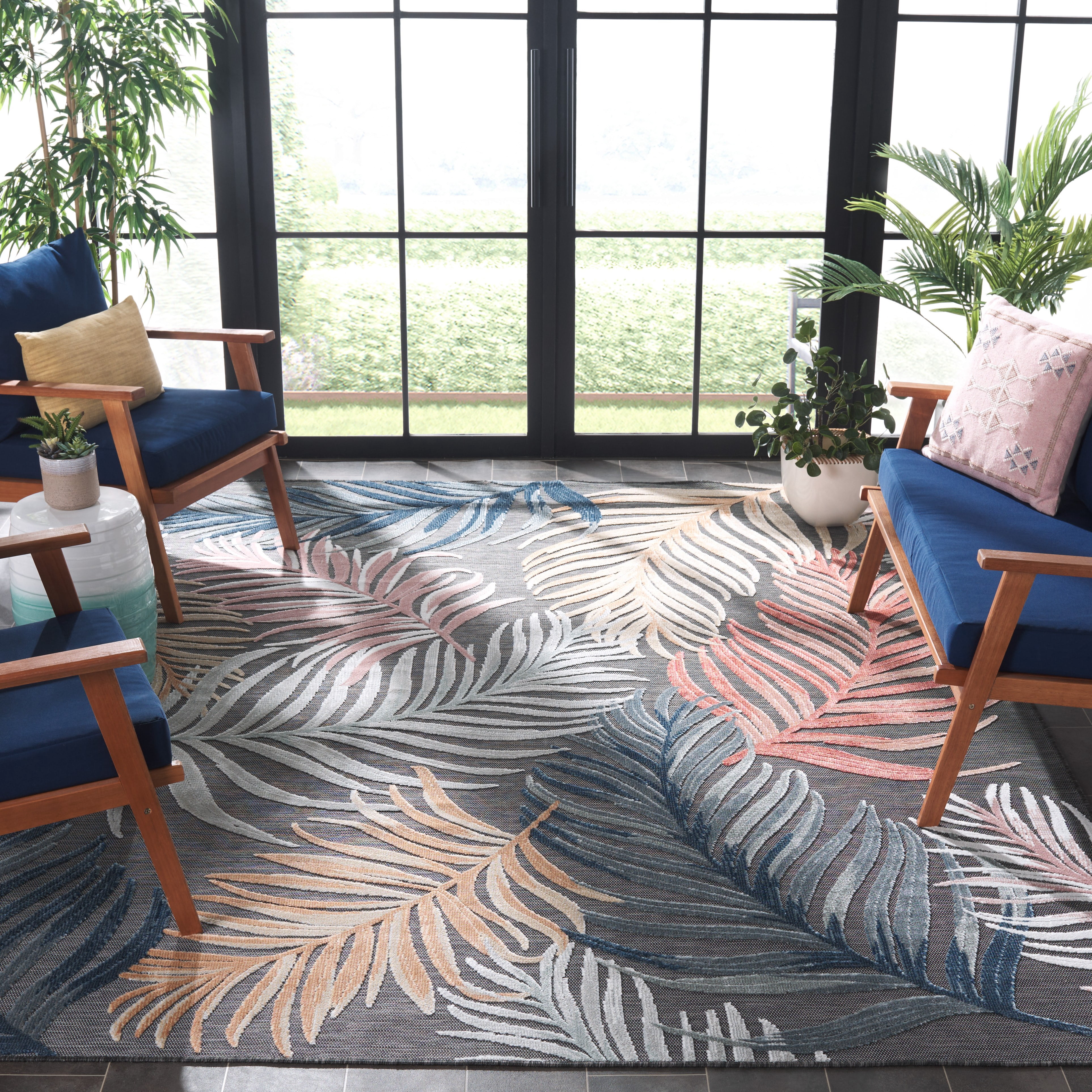 SAFAVIEH Cabana Oakley Indoor/Outdoor Area Rug, Black/Rust, 8' x 10'