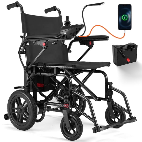 QEASET Foldable Electric Wheelchair for Seniors, More flexible than Mobility Scooter, Mobile phone charging, Black