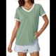 thumbnail image 2 of Camisetas de Corta con Cuello en V para Mujer, Verde , Talla XL, 2 of 6