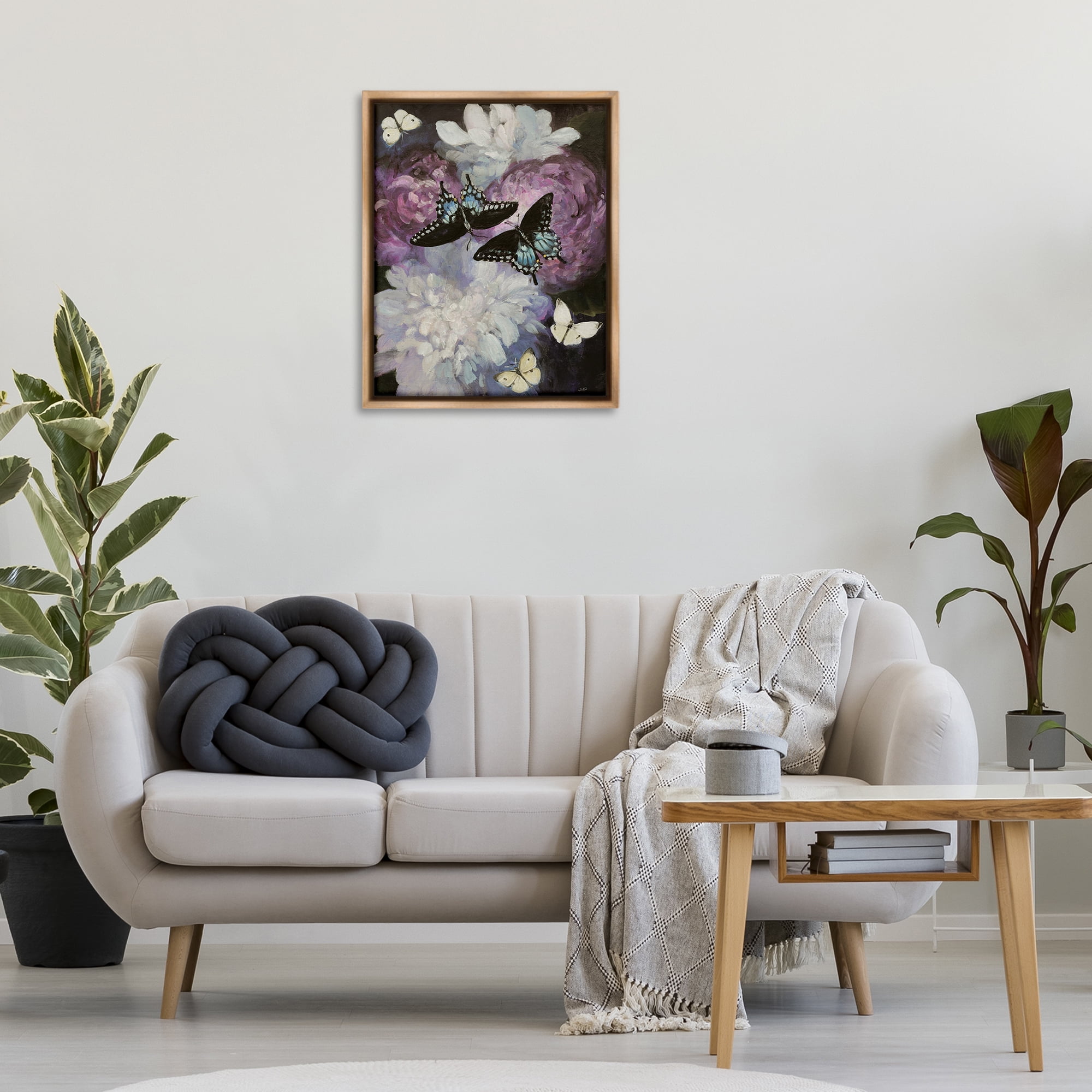 Stupell Industries Midnight Garden Butterflies Animals & Insects Painting Brown Floater Framed Canvas Art Print Wall Art, 25 x 31