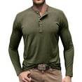 thumbnail image 3 of tklpehg Mens Long Sleeve Shirts Lightweight Blouses Tops Comfy Soft Crew Neck Button Fashion Solid Color Pullover (Army Green,M), 3 of 7