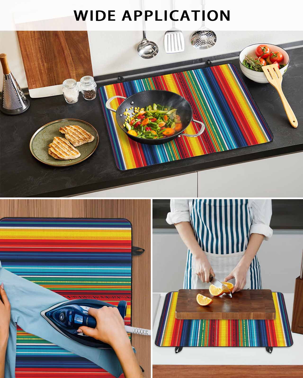 nqOlkjepod Large Induction Cooktop Protector Mat 24"x21", Abstract Vertical Striped Stove Top Covers for Electric Stove, Colorful Rainbow Stripes Retro Stove Burner Cover Mats, Glass Top Stove Cover