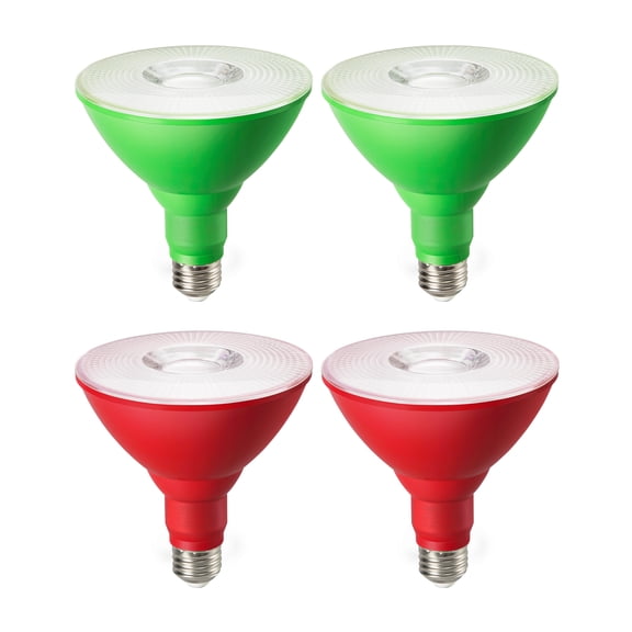 EDISHINE 4 Pack LED Par38 Flood Red Green Outdoor Christmas Light Bulbs, 18W (120W Equivalent), Dimmable, E26 Base Green Red LED Lights for Holiday Decor