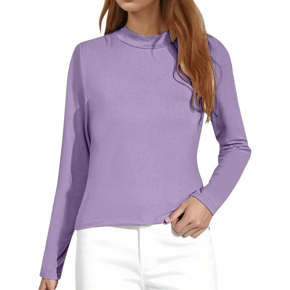 UJNDER Women's Long Sleeve Turtleneck Shirt Casual Comfortable Elastic Fit Tops for Women for Daily Wear Light Purple M