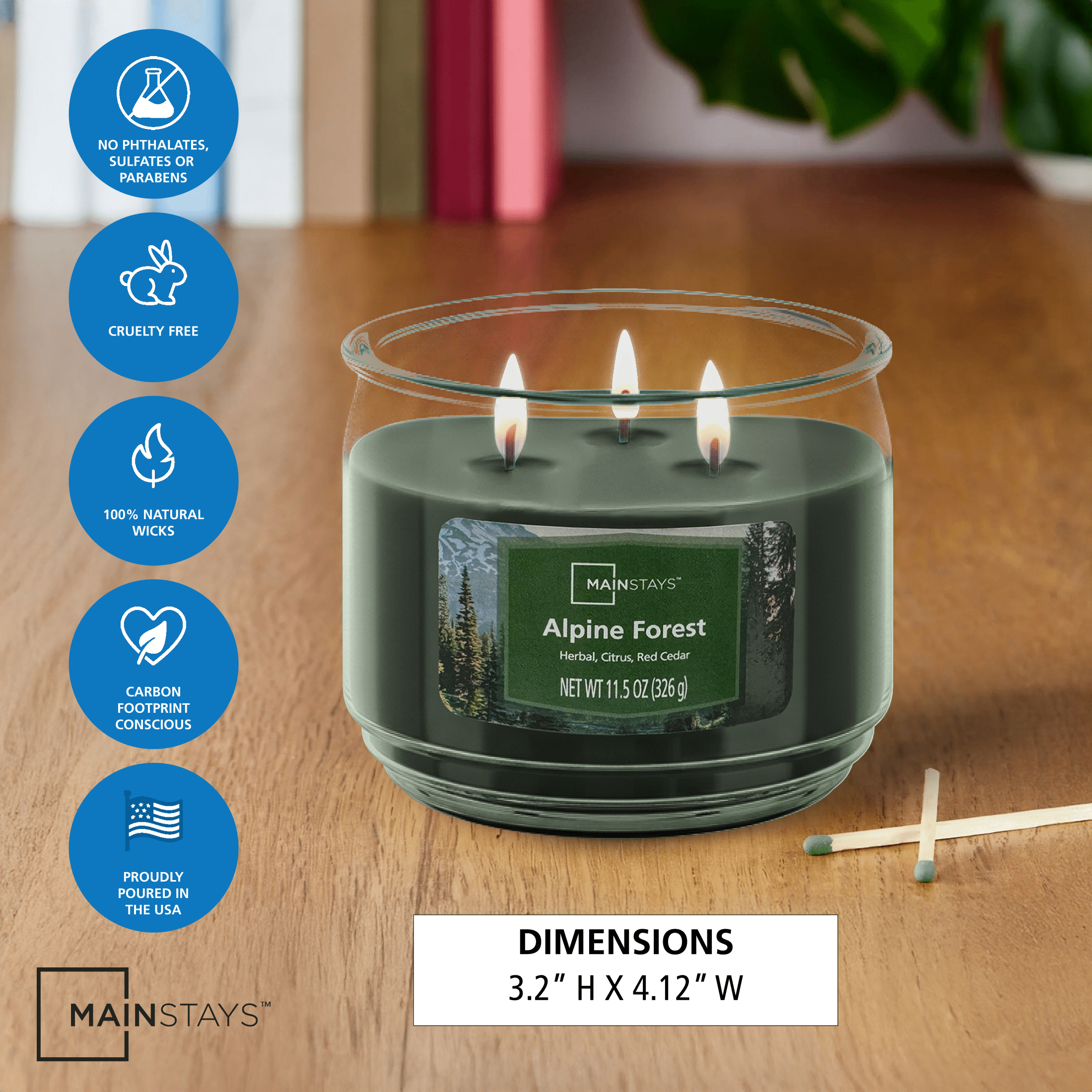 Mainstays 3-Wick Scented Glass Jar Candle, Alpine Forest, 11.5oz.