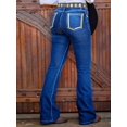 thumbnail image 2 of Western Style Boot Cut Jeans, High Rise Fit, Decorative Belt, Dark Blue Denim (US, Alpha, Small, Regular, Regular, Blue), 2 of 4