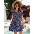 thumbnail image 2 of Chiclily Women's Summer Dress Vine Flower Small Casual Short Sleeve V Neck T Shirt Dresses with Pockets, 2 of 6