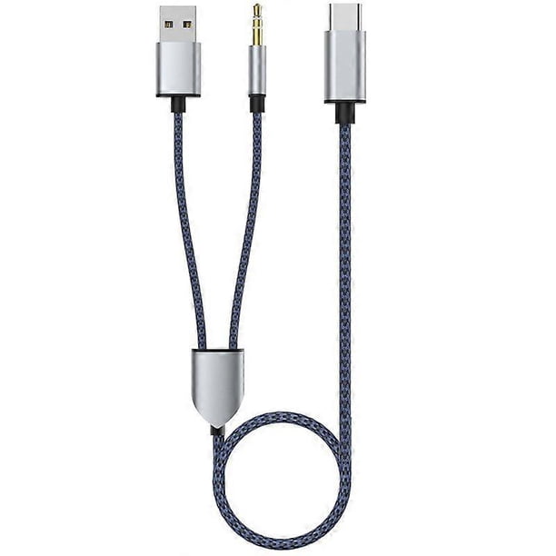 1 Split 2 Type C to USB 3.5mm Auxiliary Cable Stereo Hi-Fi Audio for Car Speakers (Random Color)