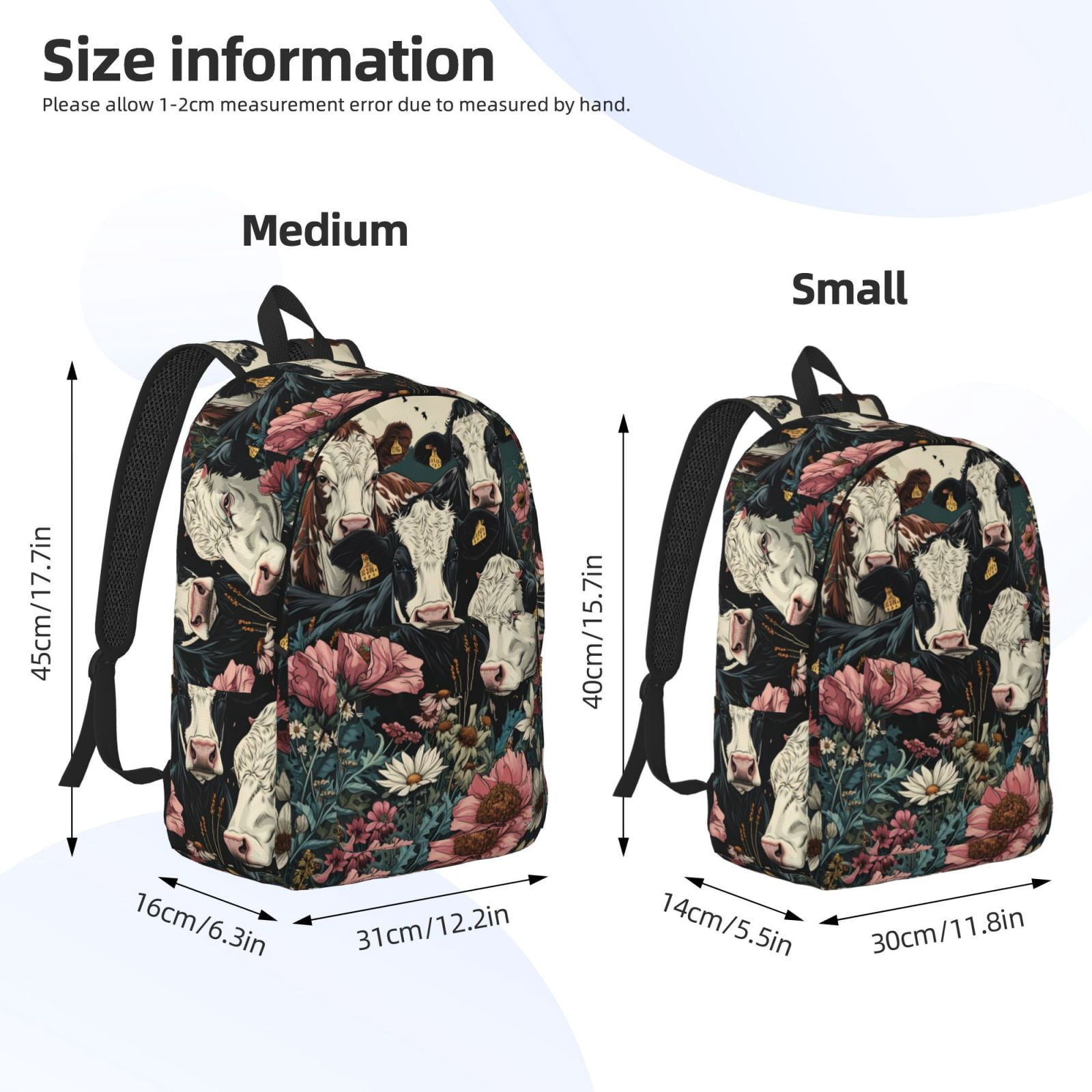 Vsdgher Vintage Sunflower Cow Print Canvas Backpack Travel Rucksack Unisex Knapsack 15.7/17.7Inch Laptop Backpack for Work,College -Medium