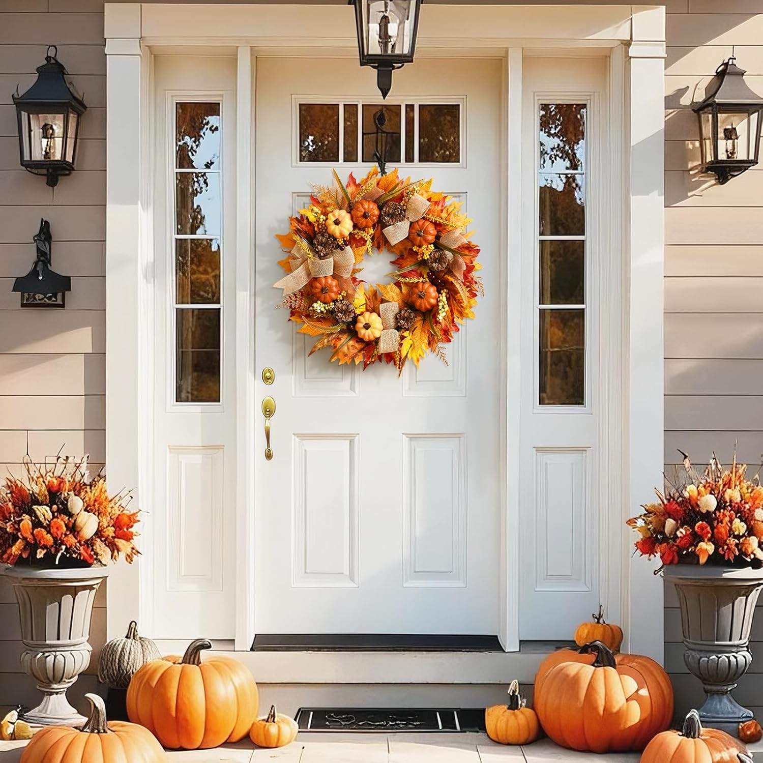 Waipfaru 20-Inch Lighted Fall Wreath with Maple Leaves photo 3