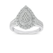 Angle View: Brilliance Fine Jewelry Sterling Silver 1/4 Carat Diamond Pear Bridal Ring